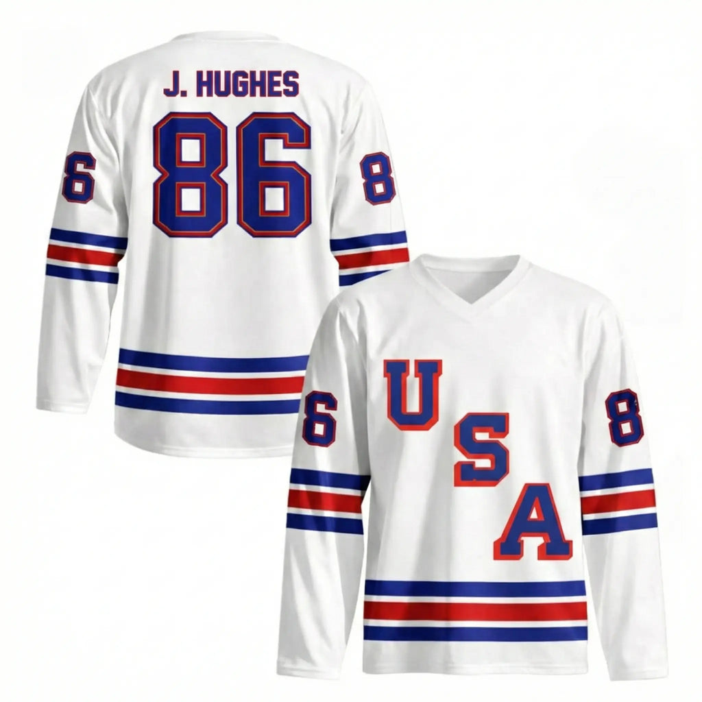 Hockey Jersey Printed Jack Hughes Name & Number Fan Apparel, USA Hockey Uniform for Men