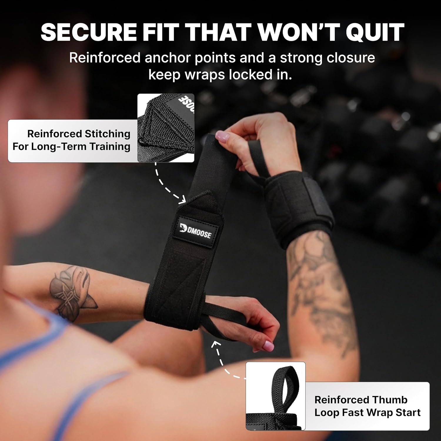 Wrist Wraps for Weightlifting 18" - Heavy Duty Gym Wrap with Hand Thumb Loop for Support & Pain Relief, USPA Approved Powerlifting, Weight Lifting Wrist Straps for Men & Women Work Out