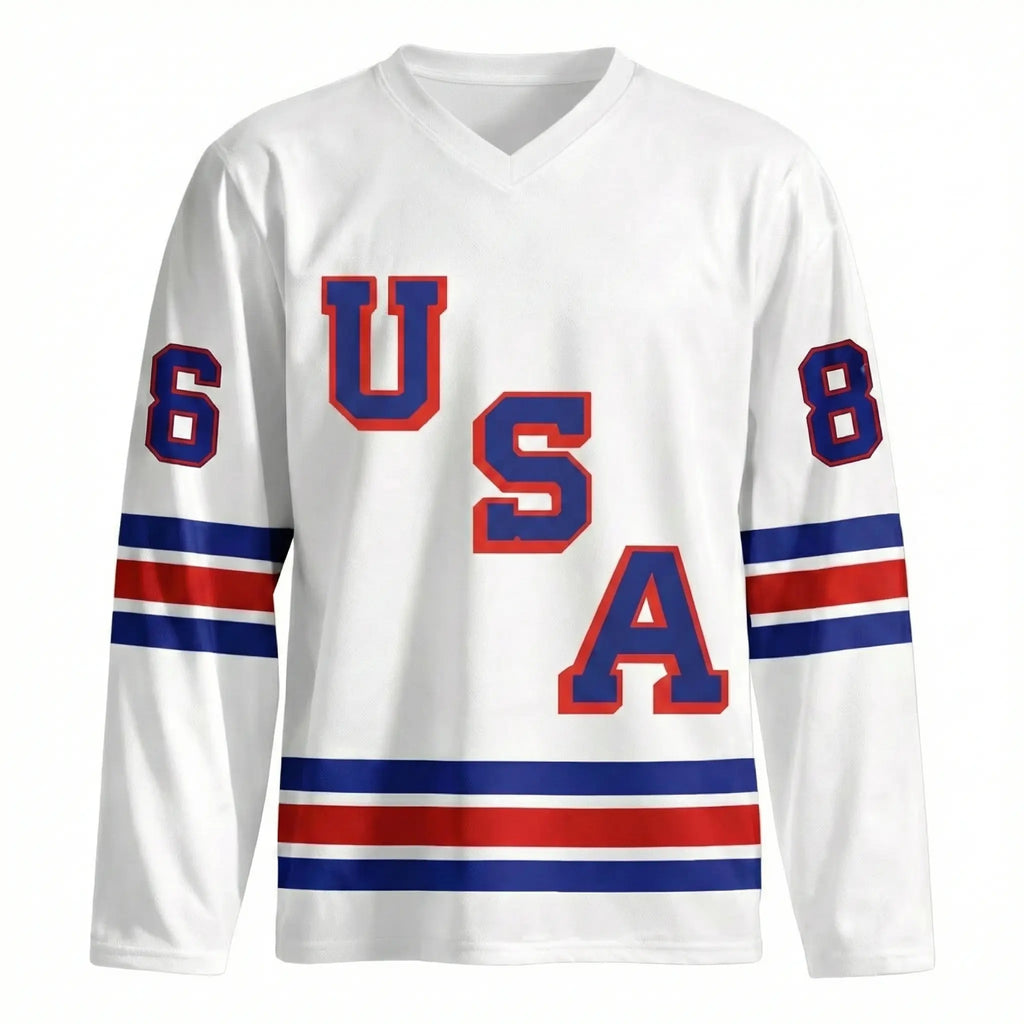 Hockey Jersey Printed Jack Hughes Name & Number Fan Apparel, USA Hockey Uniform for Men